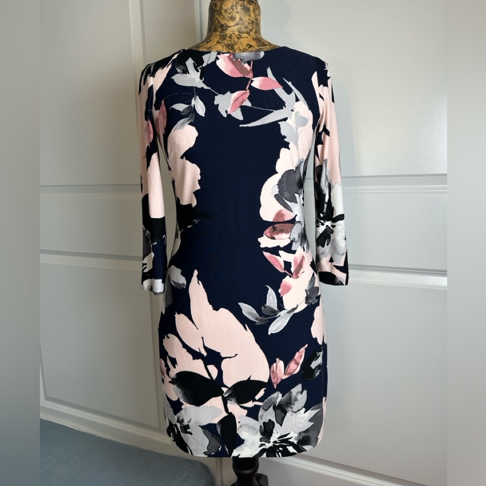 Vince Camuto Navy Floral Midi Dress with Pink Accents